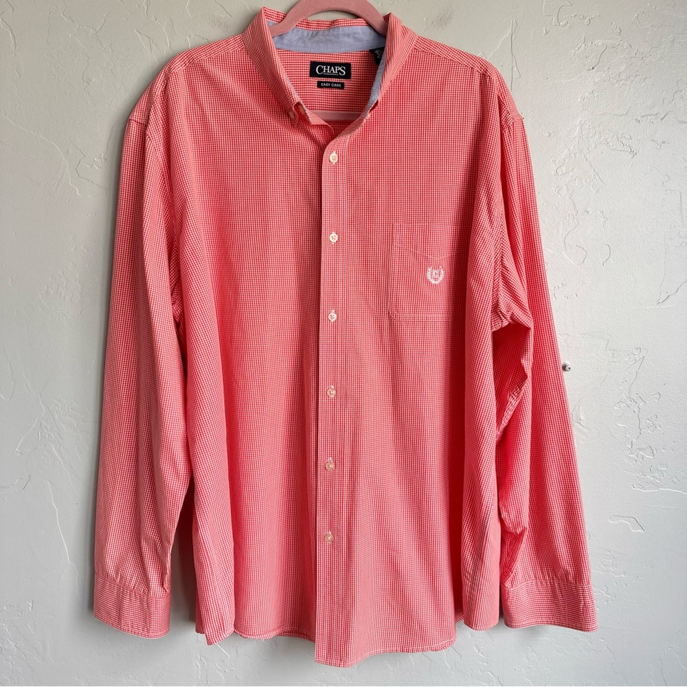 Chaps Men's Easy Care Button-Down Logo‎ Shirt XXL Preppy Business Spring Summer